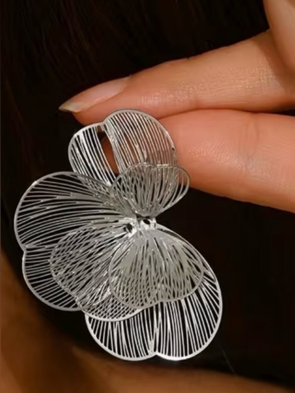 Silver Tone Lightweight Floral Statement Earrings New